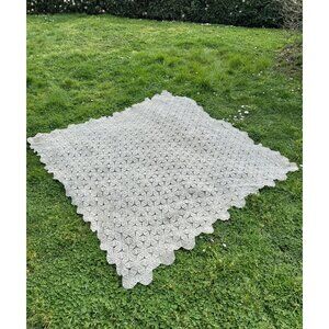 Antique Early Century Handmade Cream Crochet Bed Coverlet In Heavy Cotton